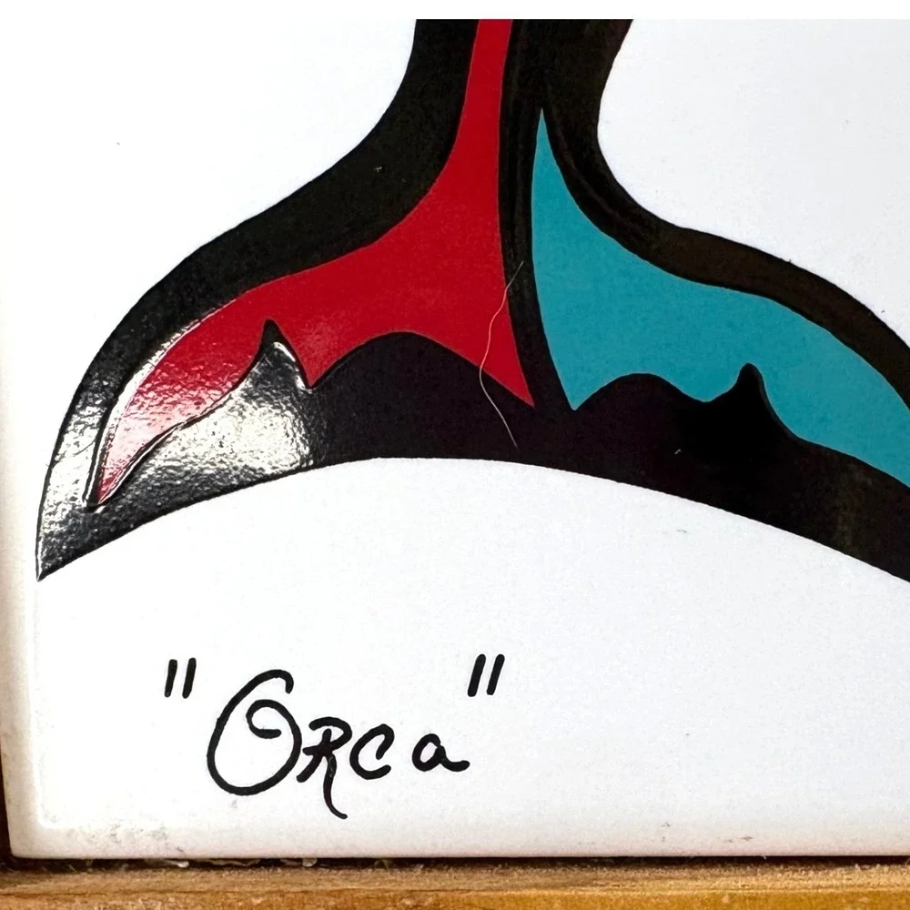 Port Chothan Orca Northwest Coast Style Framed Ceramic Art Tile